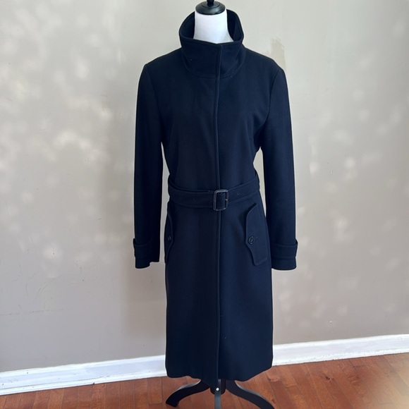 Burberry London Black Virgin Wool Belt Cashmere Pea Coat Winter Jacket Size 10 - Picture 7 of 17